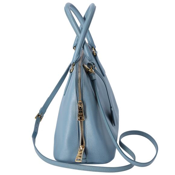 PRADA Promenade Handbag 1BA837 Light Blue Saffiano Lux Leather - Picture 4 of 8
